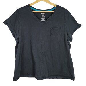 White Stag Pajama Top Black Size 18W 20W 2X Pocket Short Sleeve V Neck Pullover